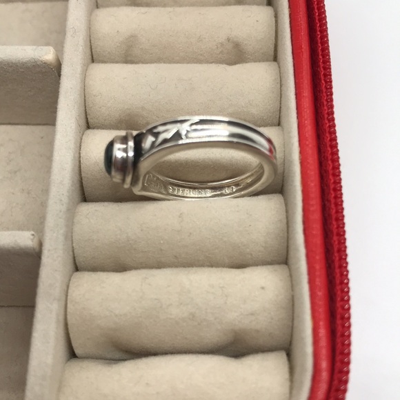 Upcycled Sterling Silver Ring with Blue Green Tourmaline, Size 7 - Picture 7 of 11